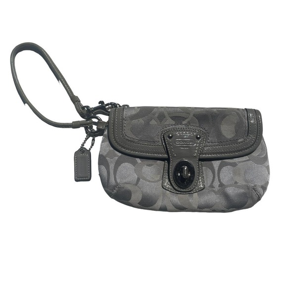 COACH Signature Gray Monogram Leather & Canvas Flap Wristlet - Picture 13 of 13